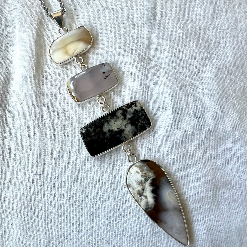 925 EARTH ENERGY Moss Dendrite Agate Cleavage Pendant Necklace - Picture 4 of 9